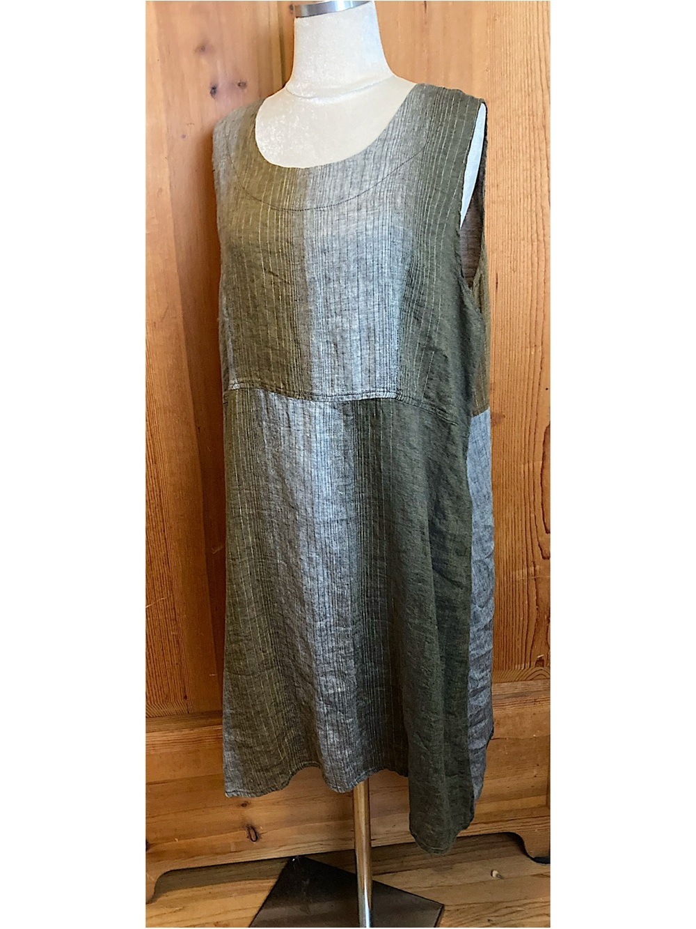 Flax Linen Simplicity Dark Stripe Dress NWT
